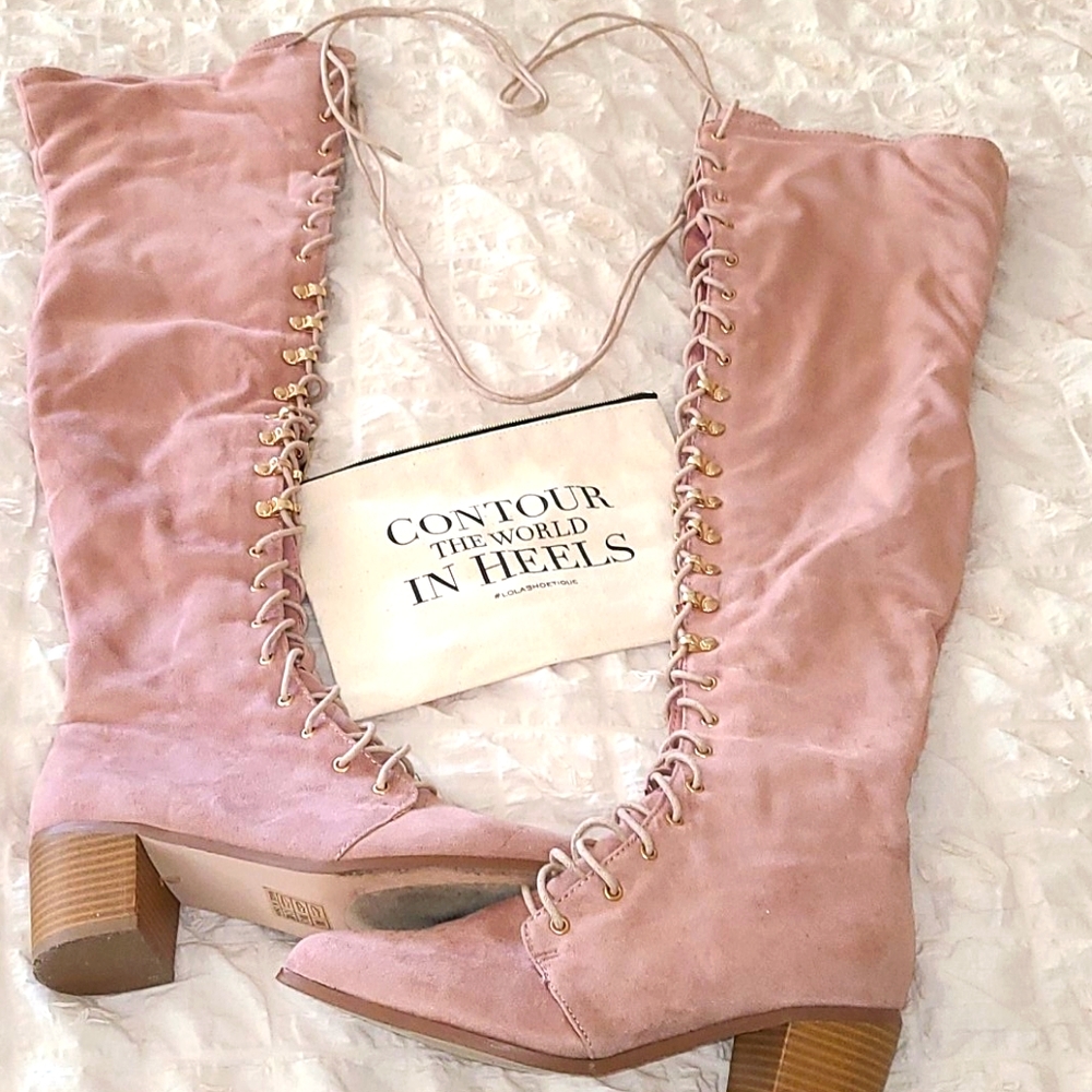 So Me Over the Knee Boots size 7 Pink suede
